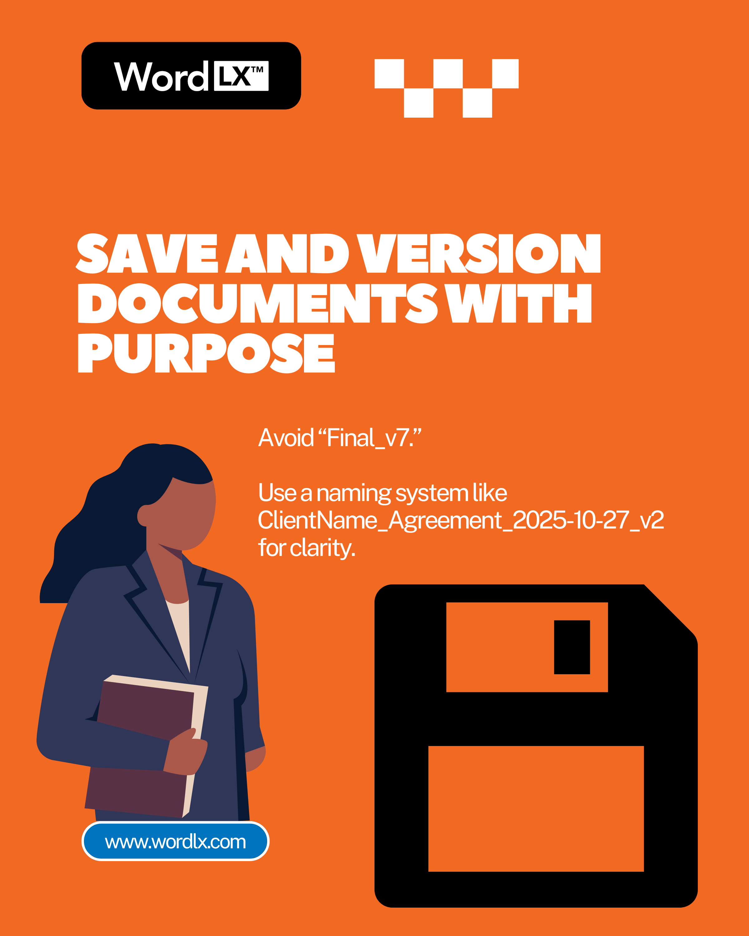 Lawyer saves a Microsoft Word file using a clear versioning system for better document tracking.
