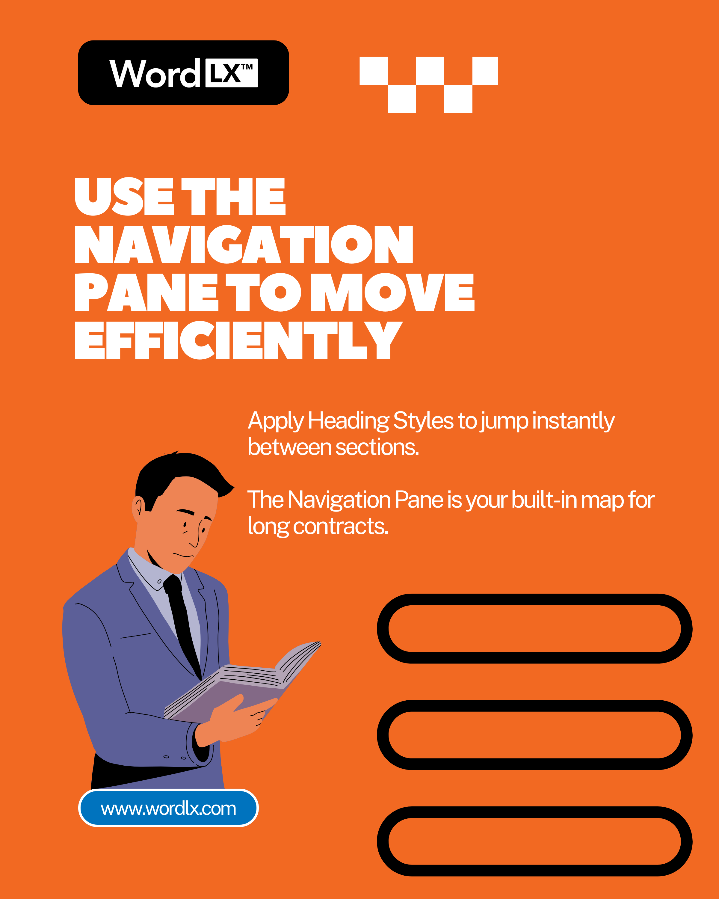 Lawyer navigates a large legal contract using the Navigation Pane in Microsoft Word.
