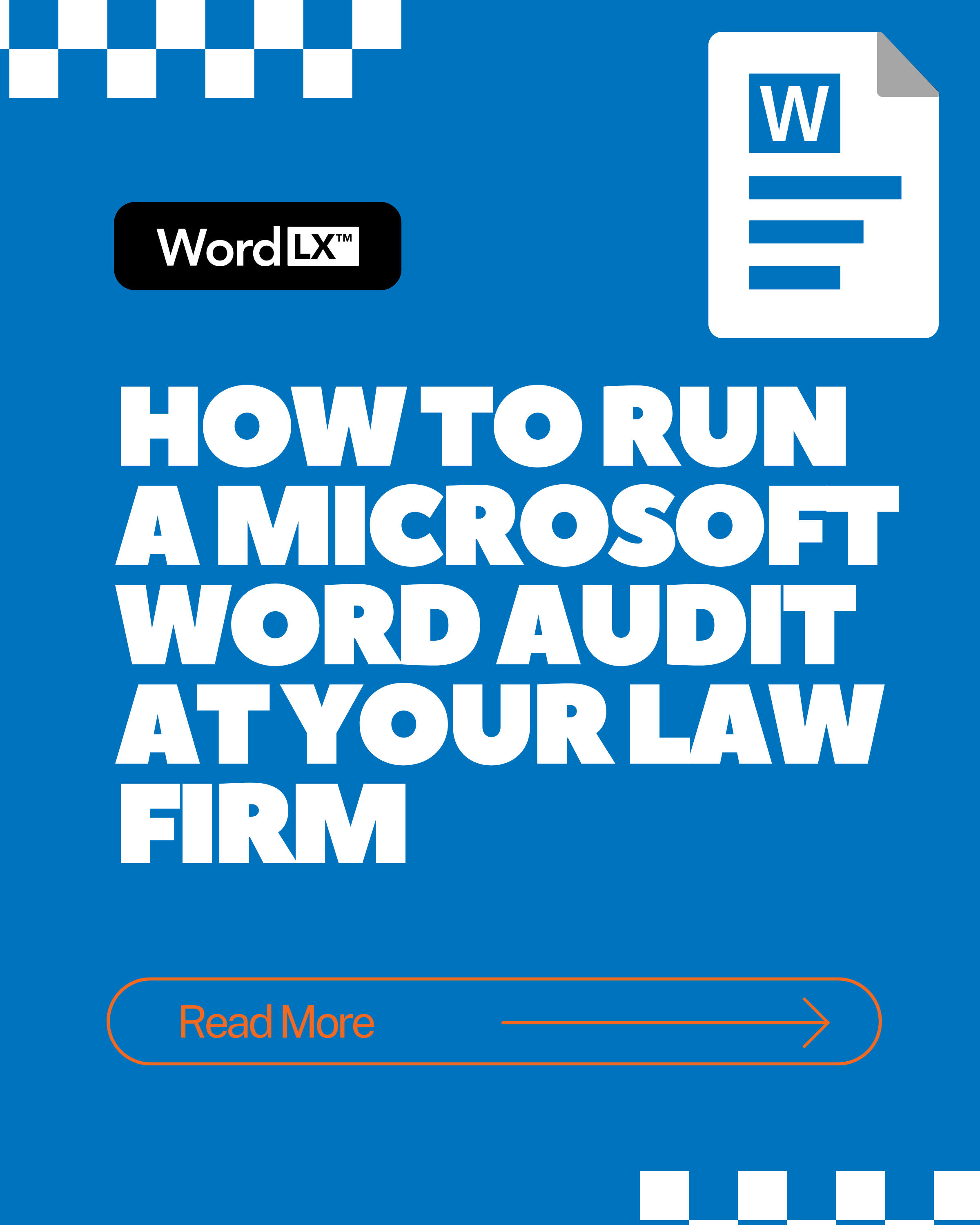 Microsoft Word audit guide for law firms showing a legal document icon and blog title.