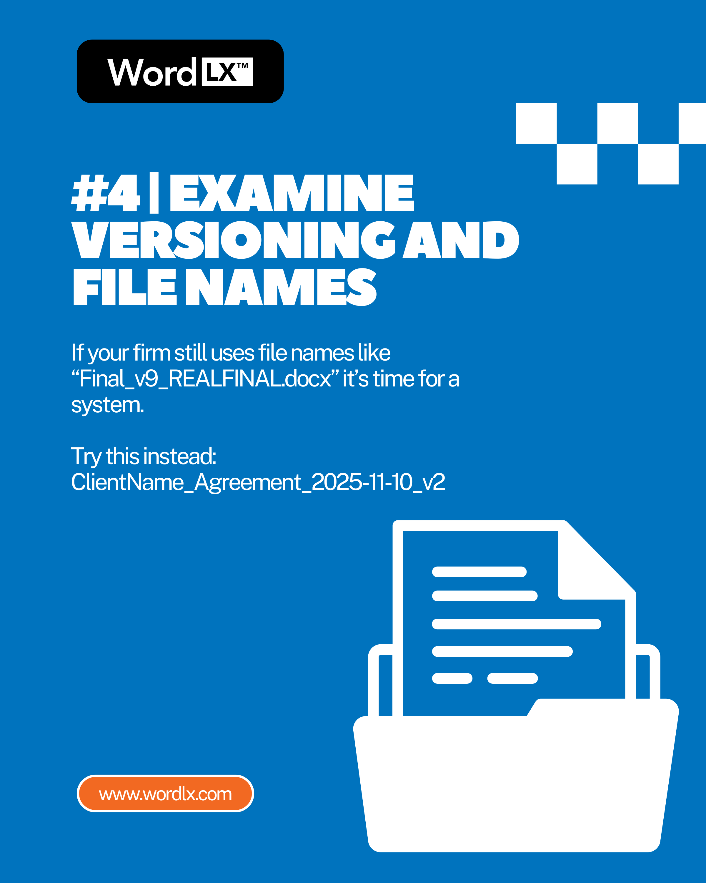 Folder icon with document to represent better file naming and version control.