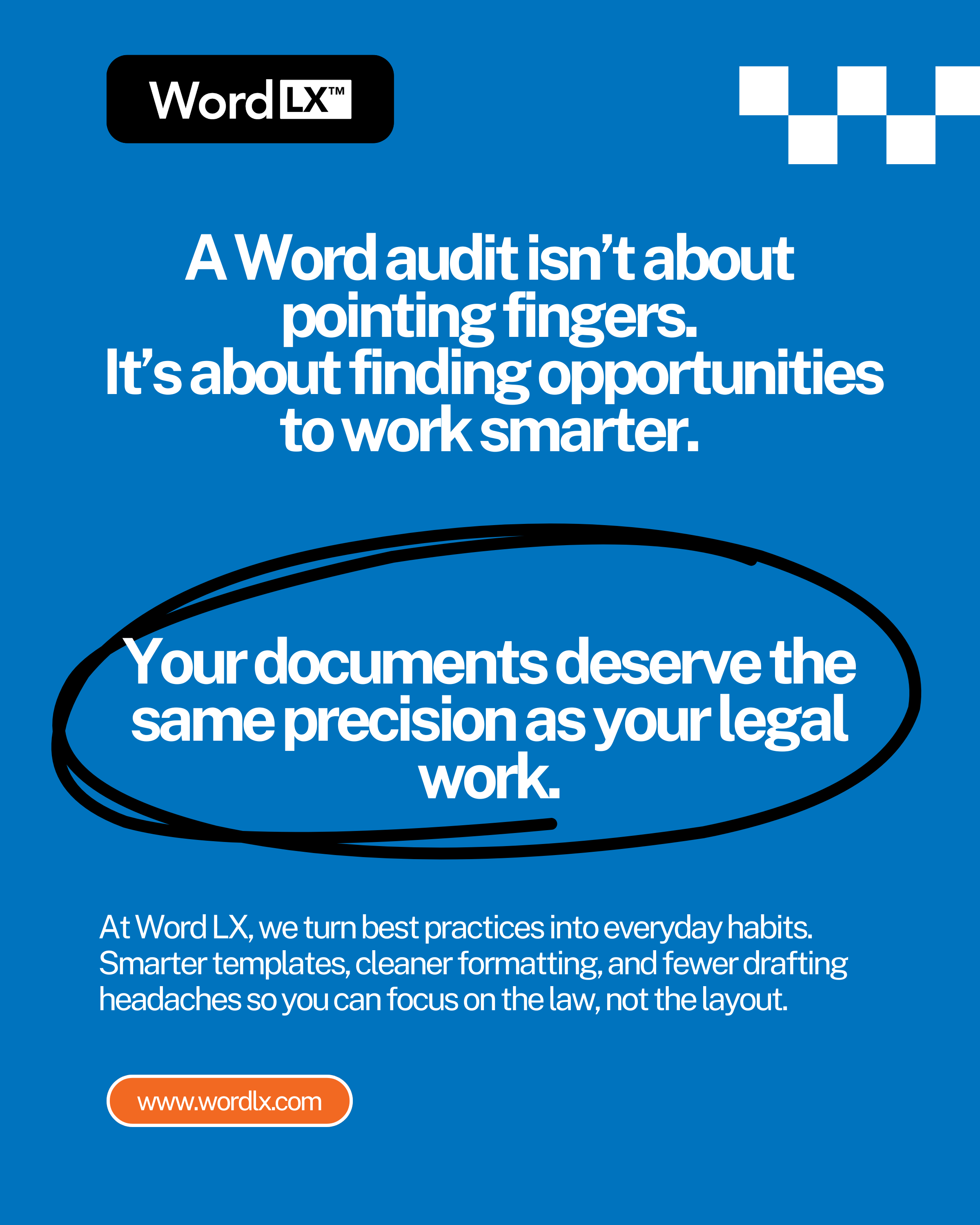Graphic with circled text reminding law firms that their documents deserve the same level of precision as their legal work.