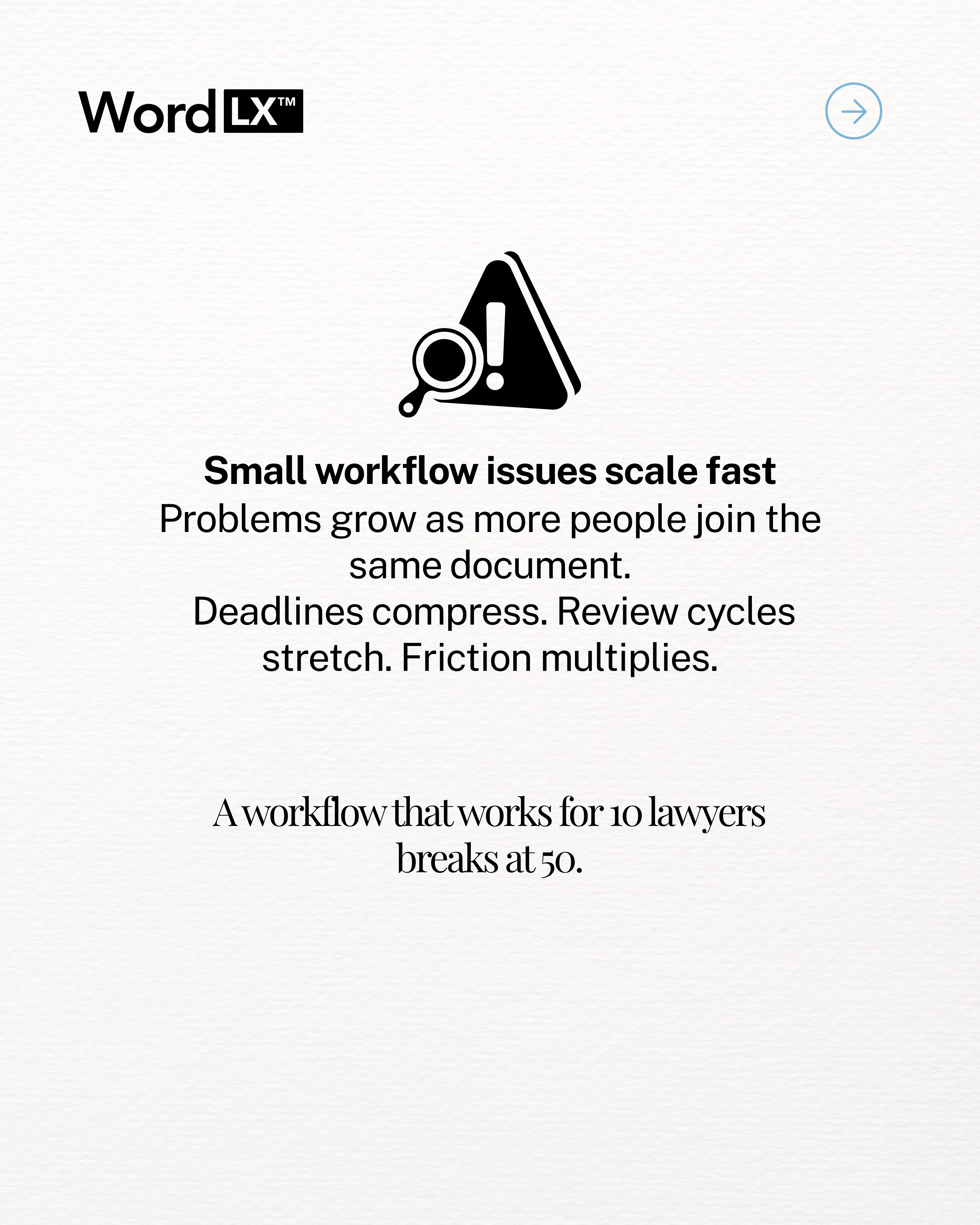 Slide explaining how small workflow issues grow at scale inside law firms