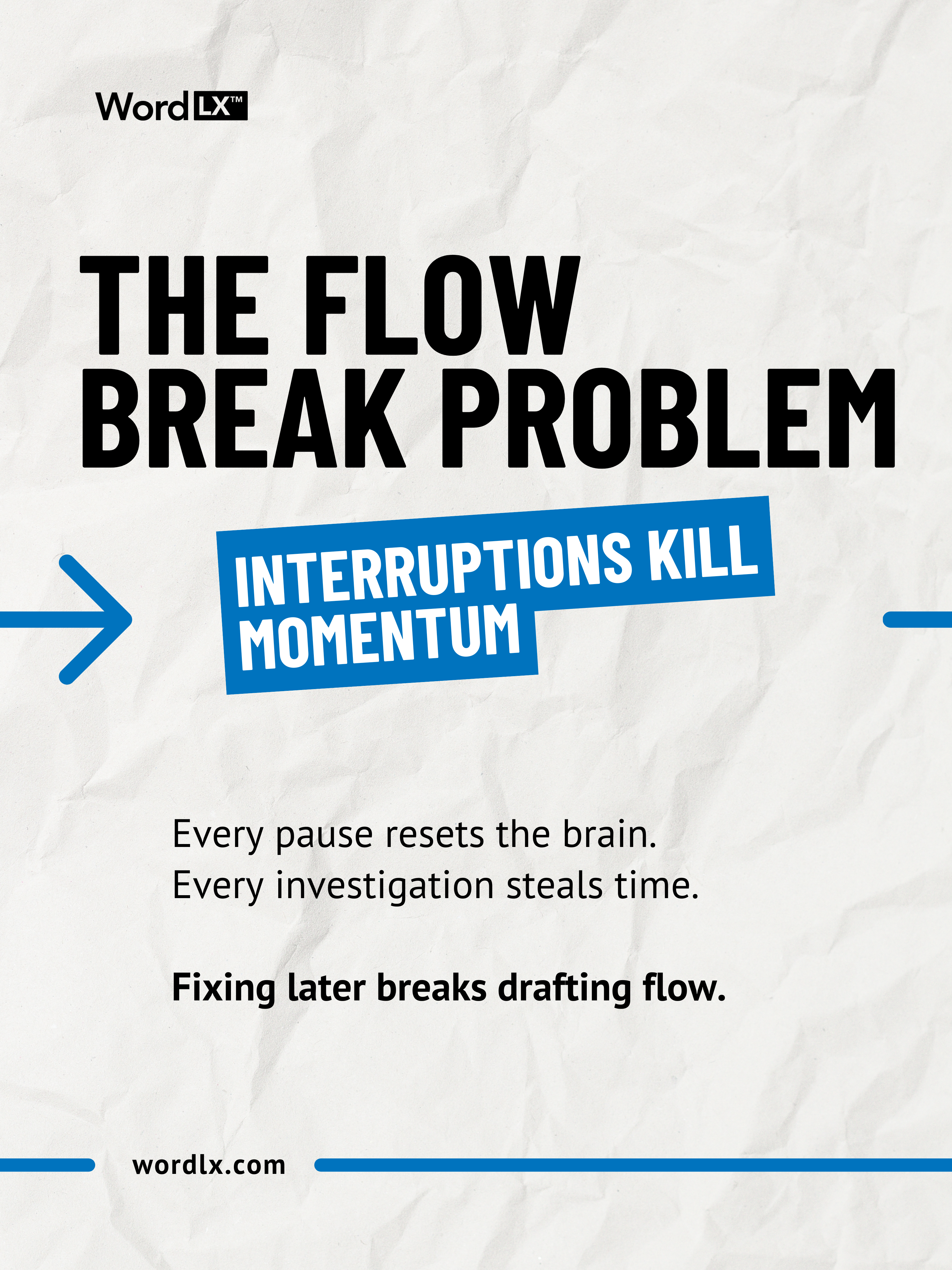Graphic explaining how interruptions in Microsoft Word break drafting flow for lawyers.