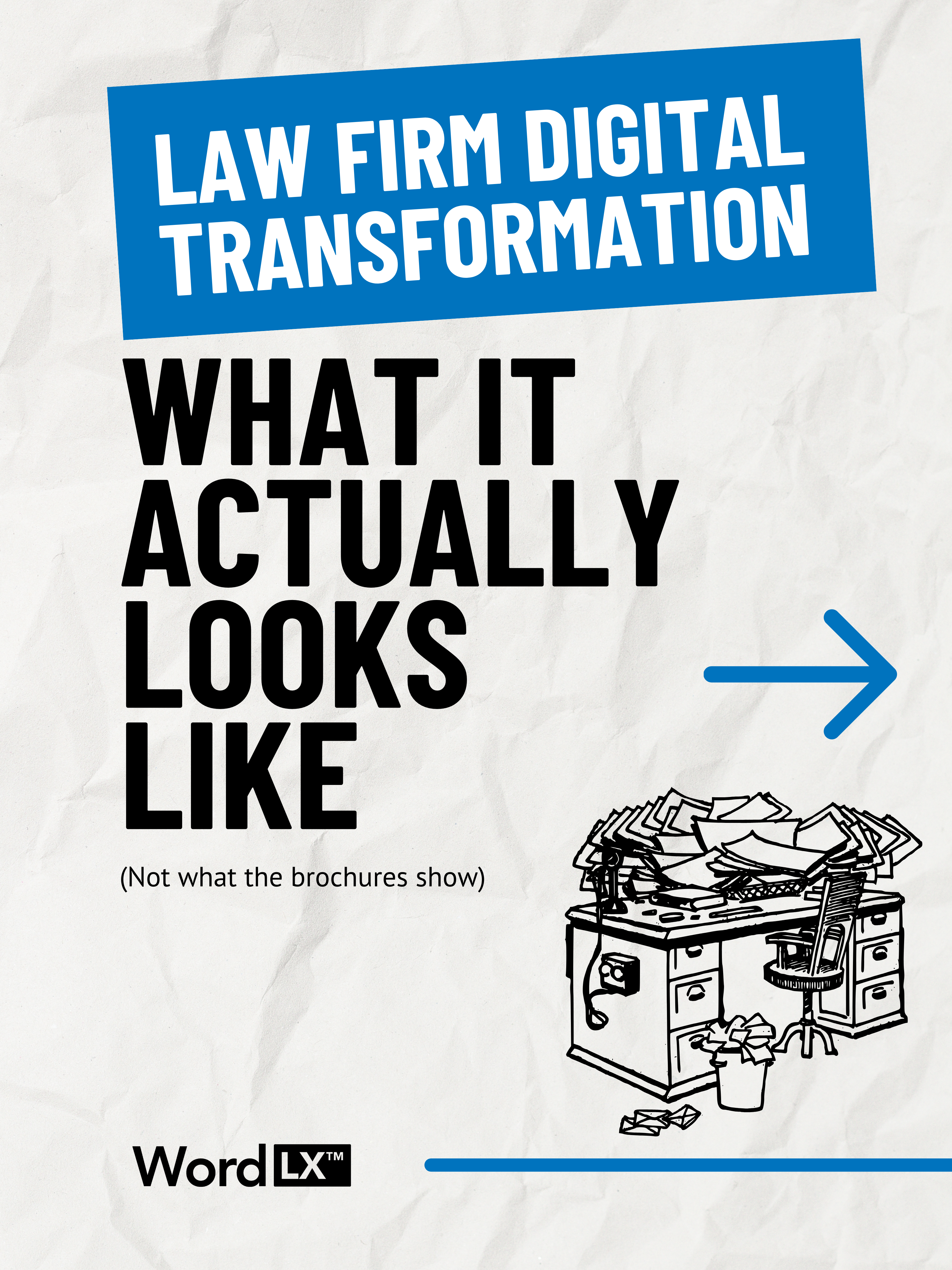Illustration showing a realistic view of law firm digital transformation compared to idealized marketing images