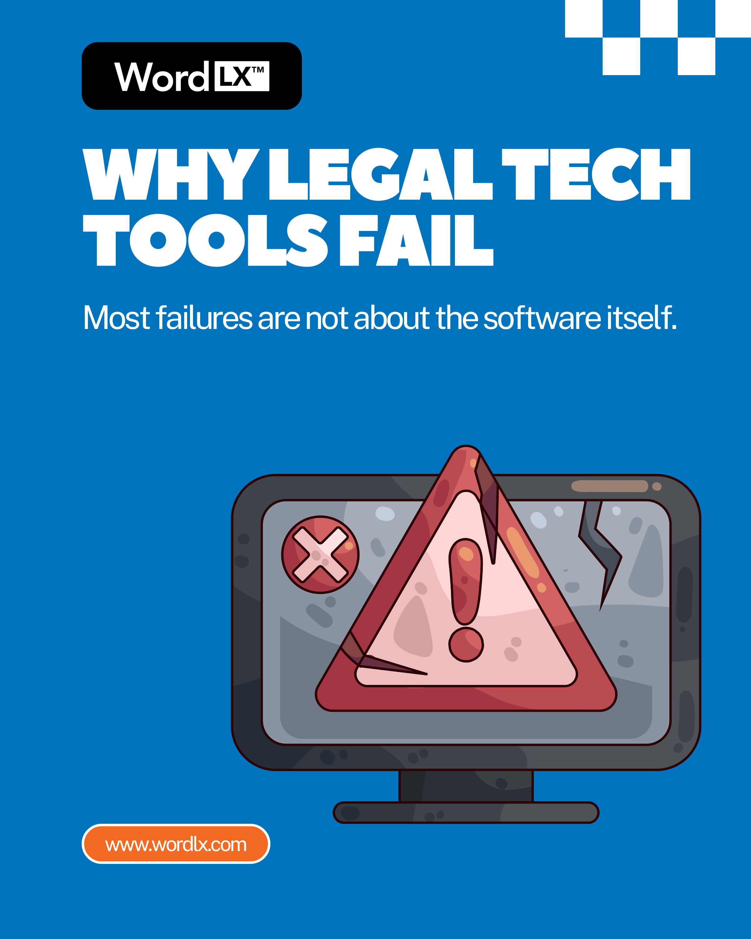 Illustration showing legal tech tools failing due to misaligned workflows
