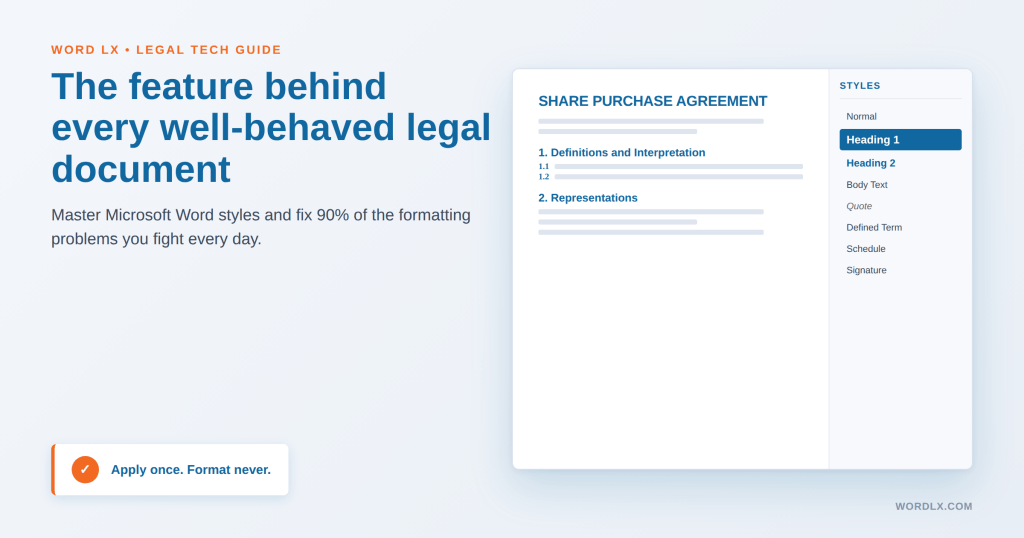 Lawyer using Microsoft Word styles pane to format a legal document efficiently